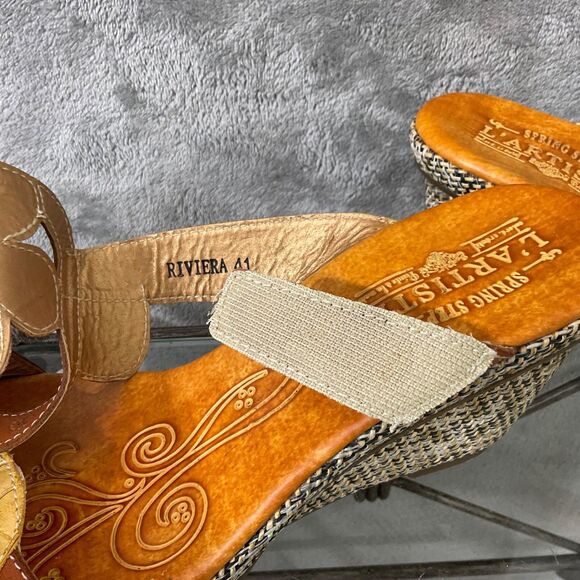 L'Artiste Spring Step Riviera Leather embellished wedge Sandal Women US 9 EUC - Picture 8 of 10